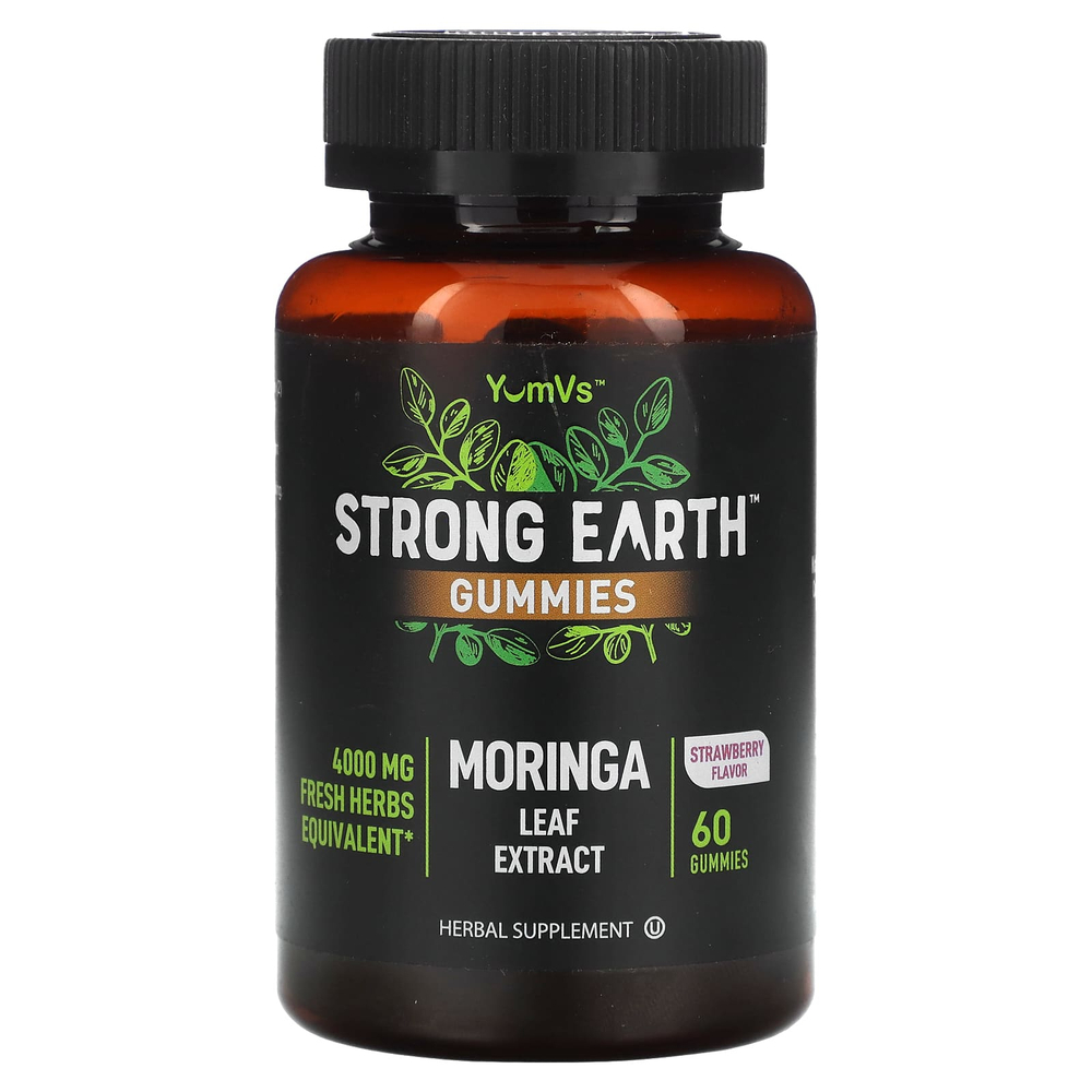 YumVs, Strong Earth Gummies, экстракт листьев моринги, со вкусом клубники, 60 жевательных таблеток (2000 мг в 1 жевательной таблетке)