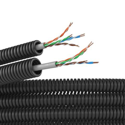 Электротруба ПНД гибкая гофрированная д. 16 мм, цвет черный, с кабелемвитая пара 5EU/UTP нг(А)-HF, 25 м