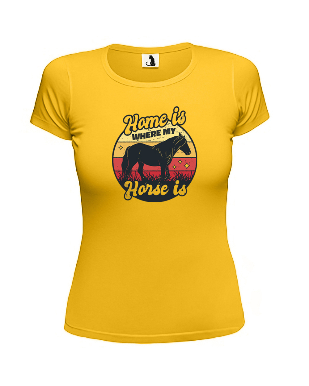 Футболка с лошадью Home is where my horse женская приталенная желтая