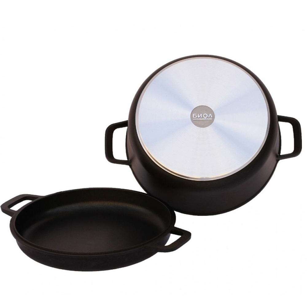 Кастрюля алюминий, антиприг, 3 л, с крыш, Биол, К302П