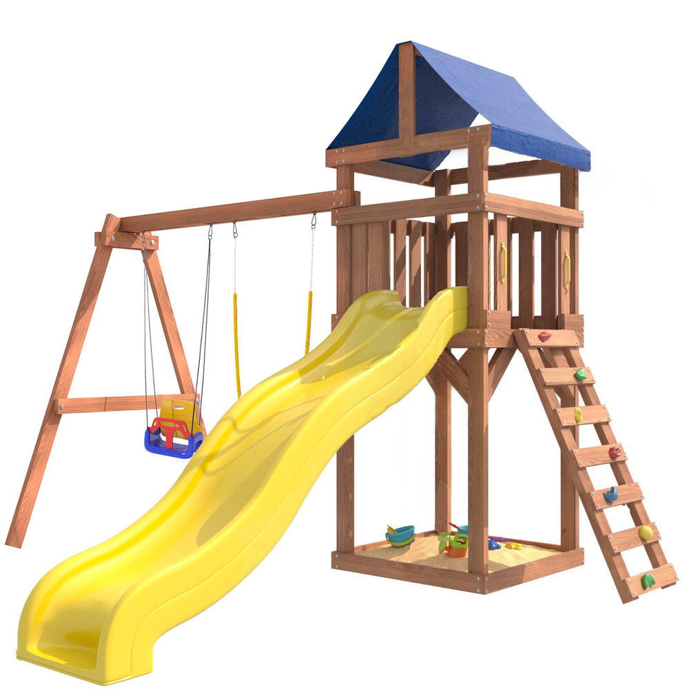 Детская площадка Сlassic с качелями 3 в 1 и гибкими подвесными IgroWoods для улицы и дачи