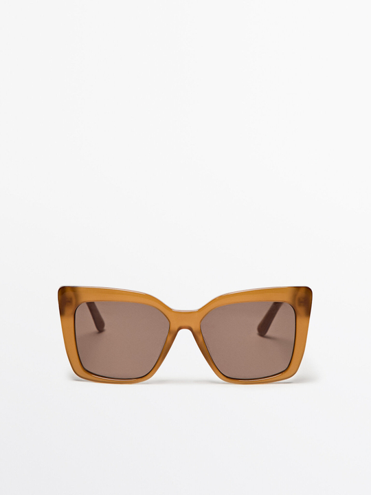 Massimo Dutti Солнцезащитные очки в квадратной полупрозрачной оправе, Карамельный