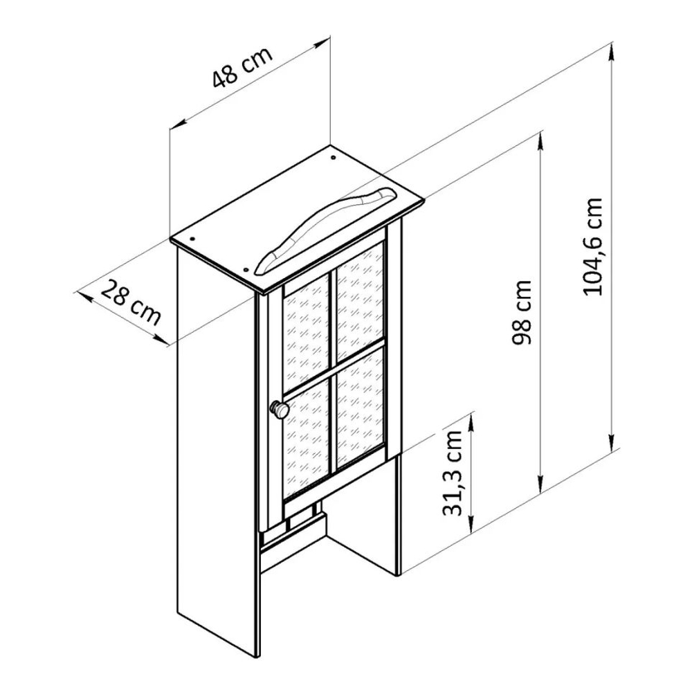 Шкаф-витрина 48х39х186, Лена, однодверный стеклянный, массив сосны / буфет для кухни, в натуральной отделке, Dipriz