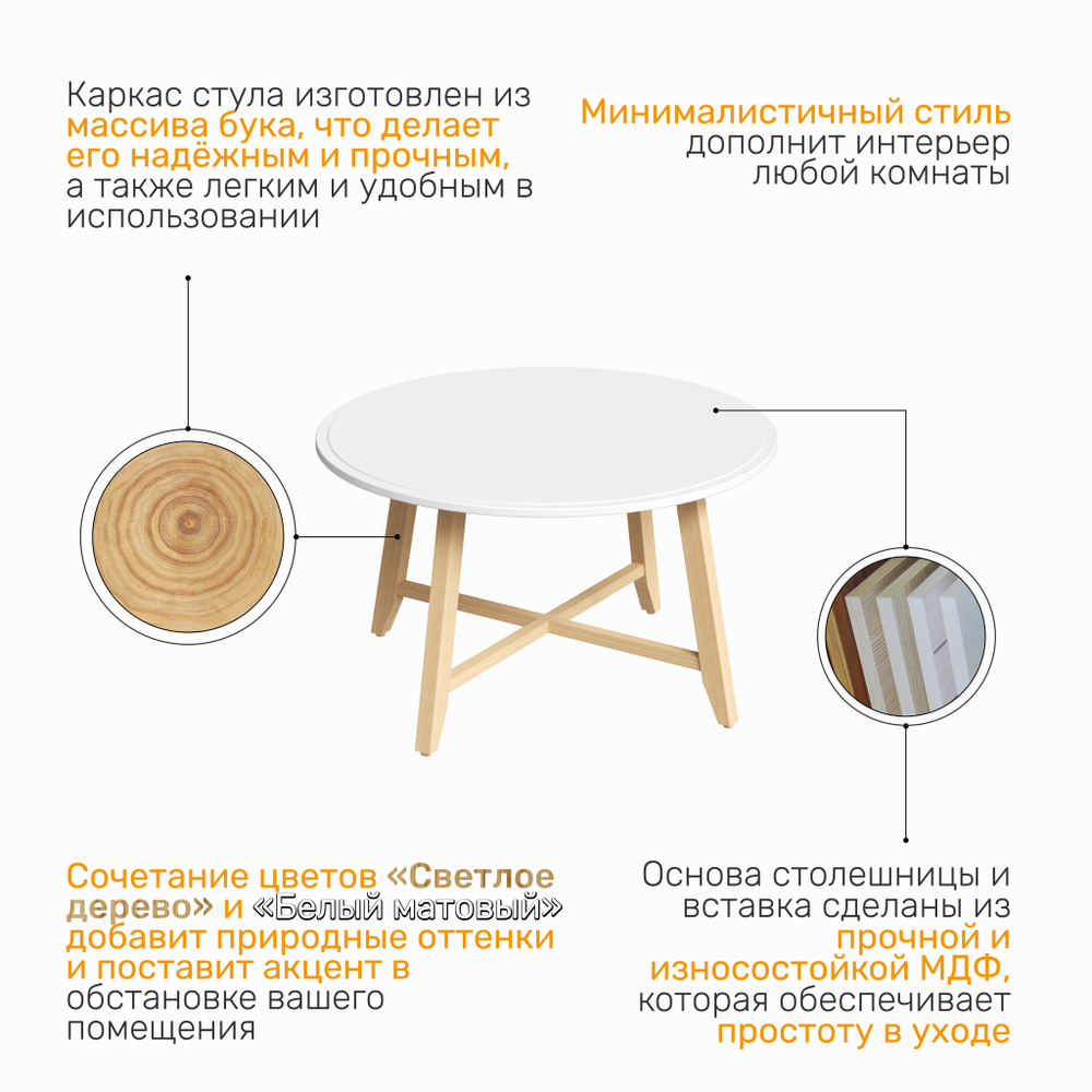 Стол журнальный NEO 3, цвет белый матовый / светлое дерево