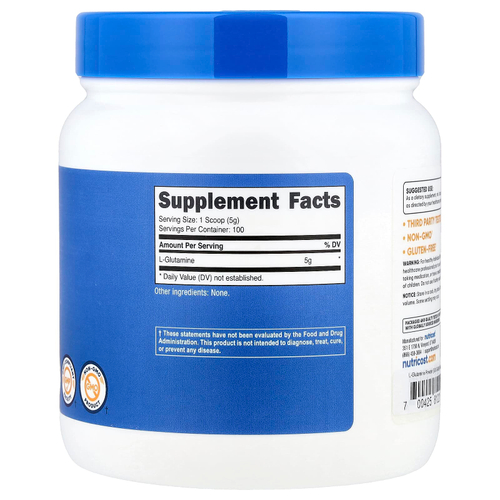 Nutricost, L-глютамин, без вкусовых добавок, 500 г (1,1 фунта)