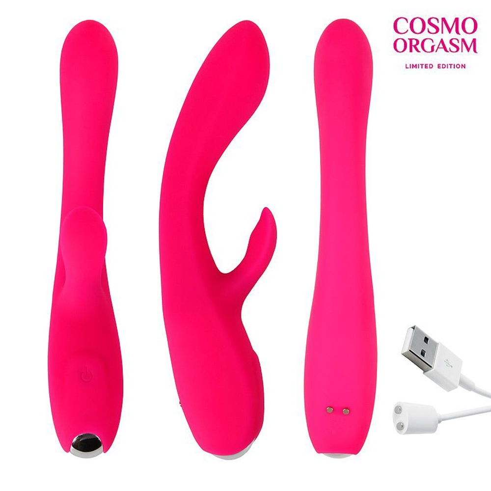 Розовый вибратор с клиторальным отростком - 17,5 см. (Цвет: розовый)