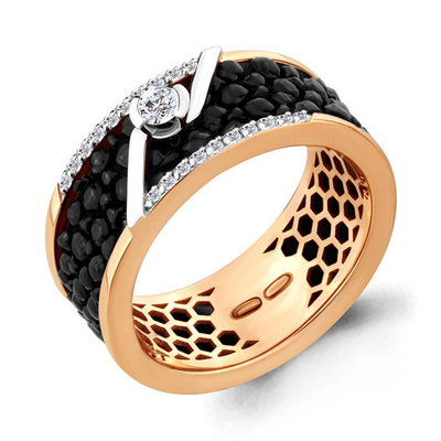 963304к Кольцо из Золота с бриллиантами, кожей из коллекции "Скат"