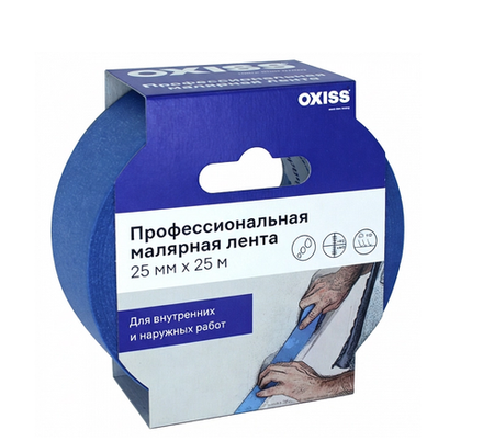 Малярная клейкая лента OXISS Premium -  25мм x 25м (Фасадная)