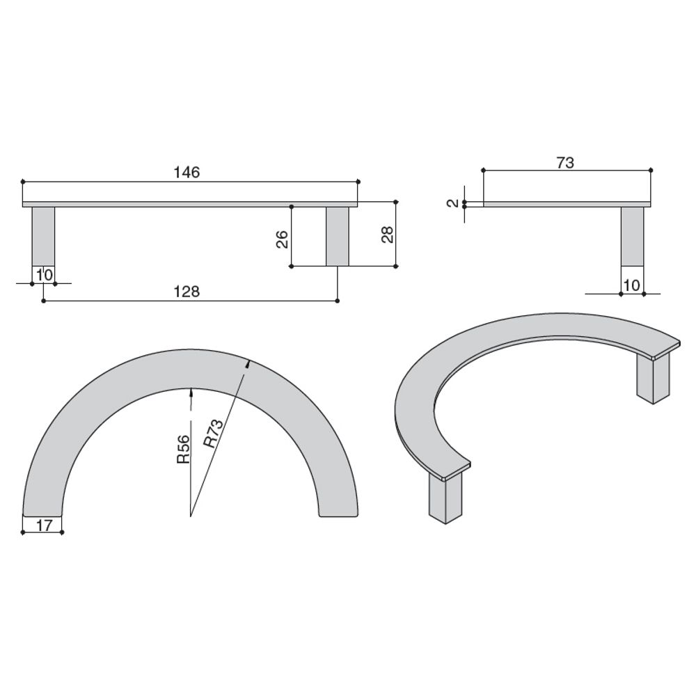 Ручка-скоба 128мм, отделка белый бархат (матовый)
