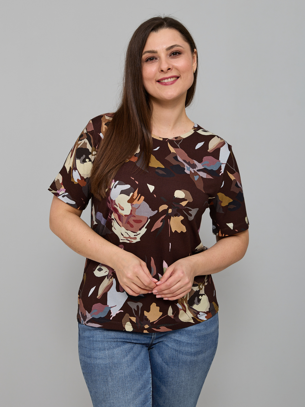 Футболка Фв-107/коричневый-цветыабстракция