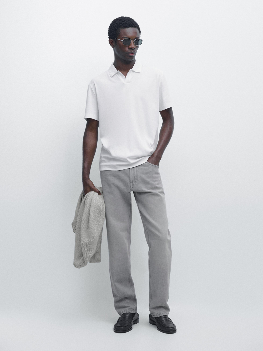 Massimo Dutti Поло из 100% хлопка с короткими рукавами, натуральный/кремовый