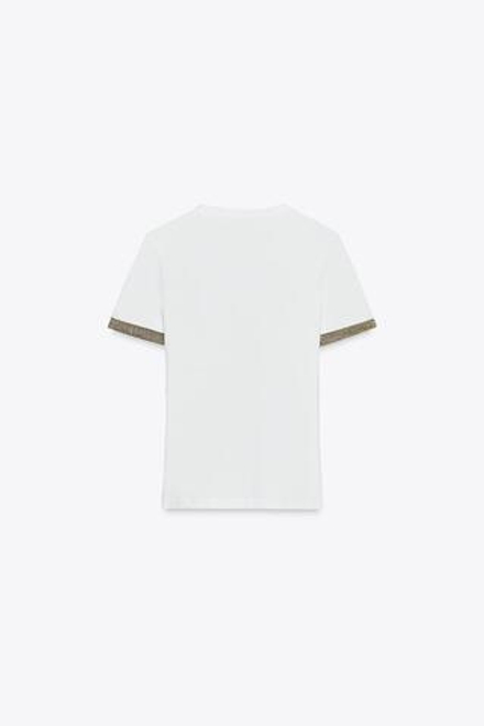 ZARA ФУТБОЛКА С МЕТАЛЛИЗИРОВАННОЙ НИТЬЮ, БЕЛЫЙ