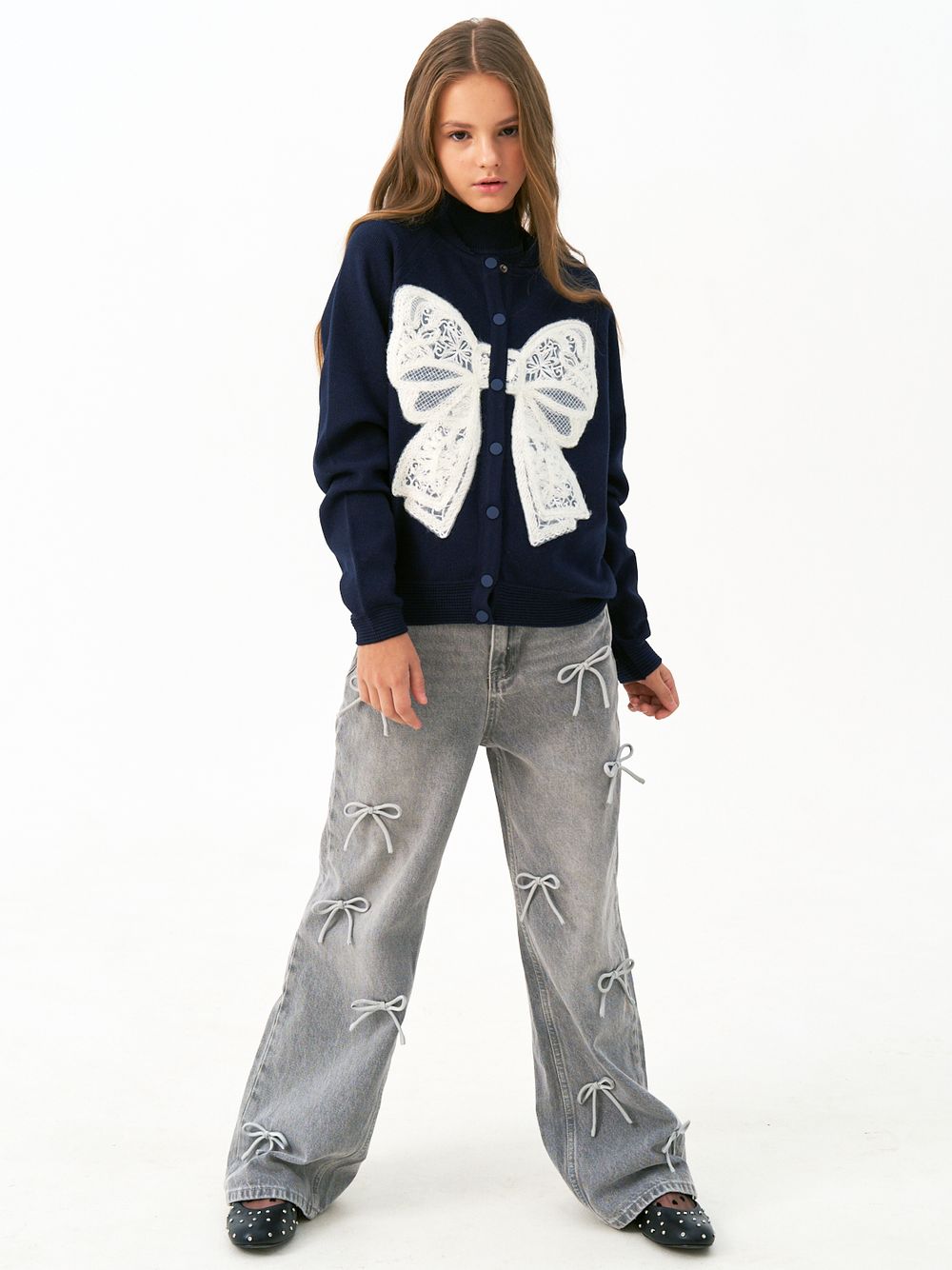 Кардиган для девочки AT1118 синий-белый