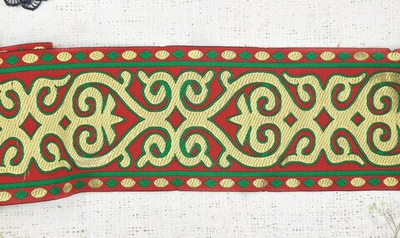 Тесьма жаккард, ш. 10 см, красный с золотом