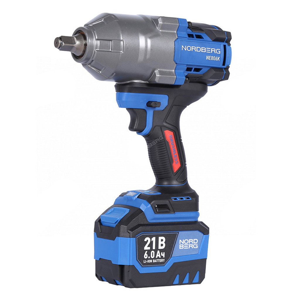 NORDBERG (NE806K-1/2) Гайковерт аккумуляторный, 1/2", 21В, 1500 Нм с двумя 6A акк. и зар. уст-вом, в кейсе