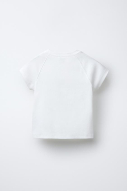 ZARA ФУТБОЛКА В РУБЧИК С НАДПИСЬЮ, БЕЛЫЙ