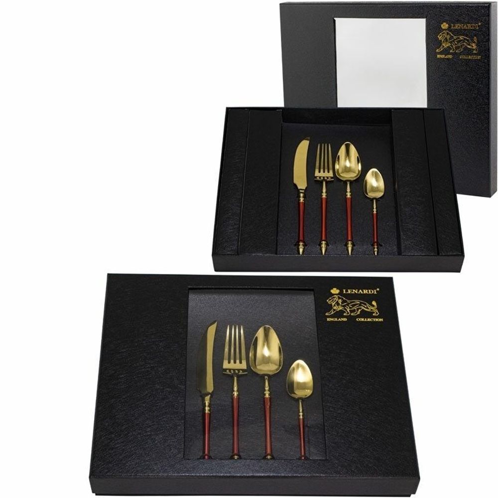 Lenardi 197-020 Набор столовых приборов 24пр. красный в под.уп.(х12)