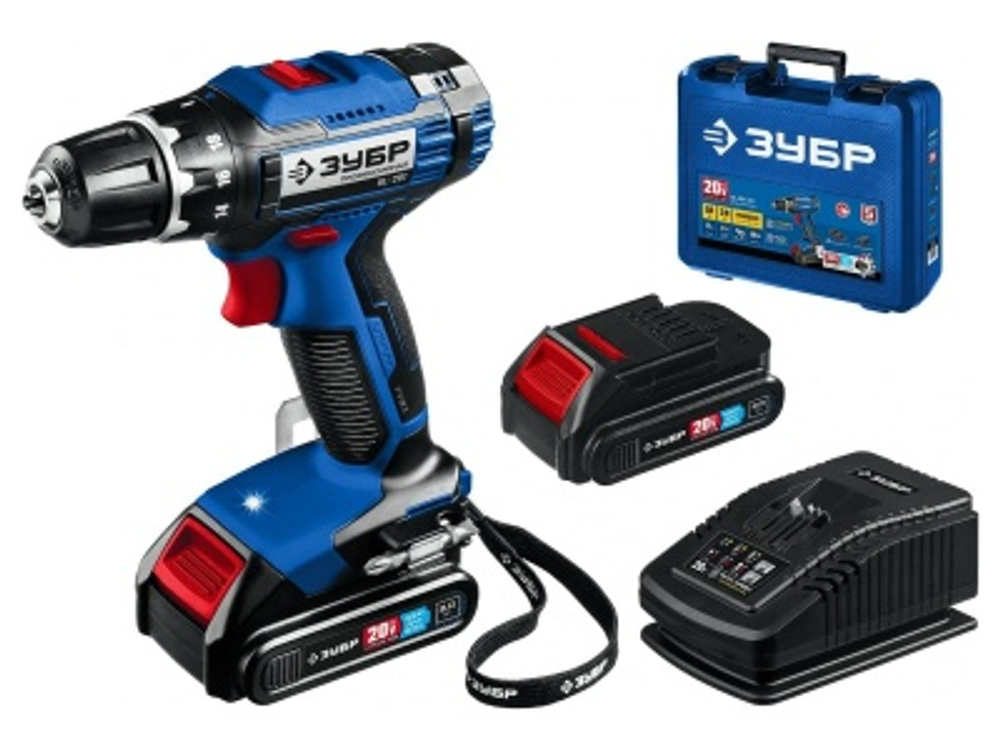 Дрель-шуруповерт аккумуляторная ЗУБР 20В Профессионал 2АКБ (2Ач) в кейсе