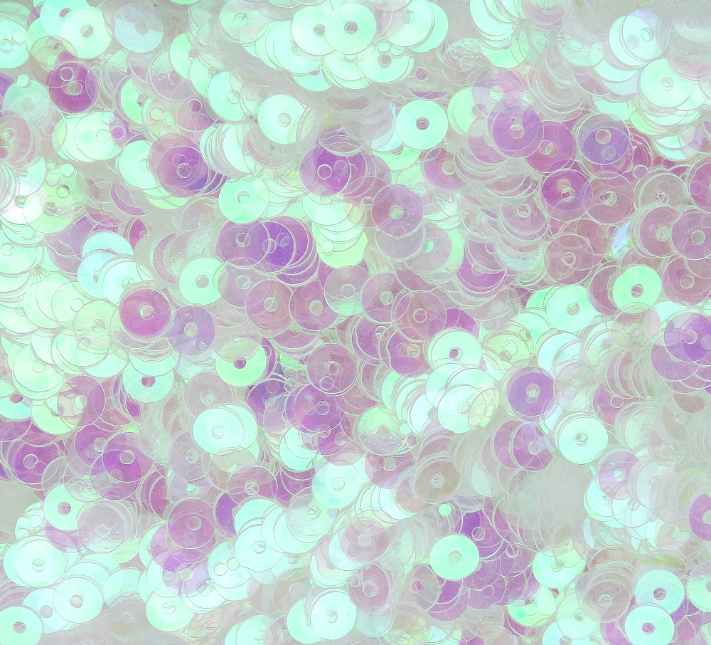 ПП001ДС6 Пайетки круглые плоские, белый прозрачный (с перламутровым AB), размер: 6 мм, 10 грамм