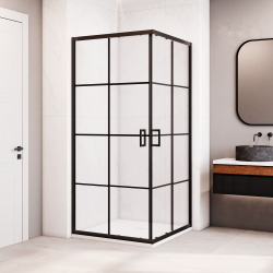 Душевой уголок квадратный с раздвижными дверями - RGW PA-34B (Рисунок-черный принт (по периметру профиль), 900x900)