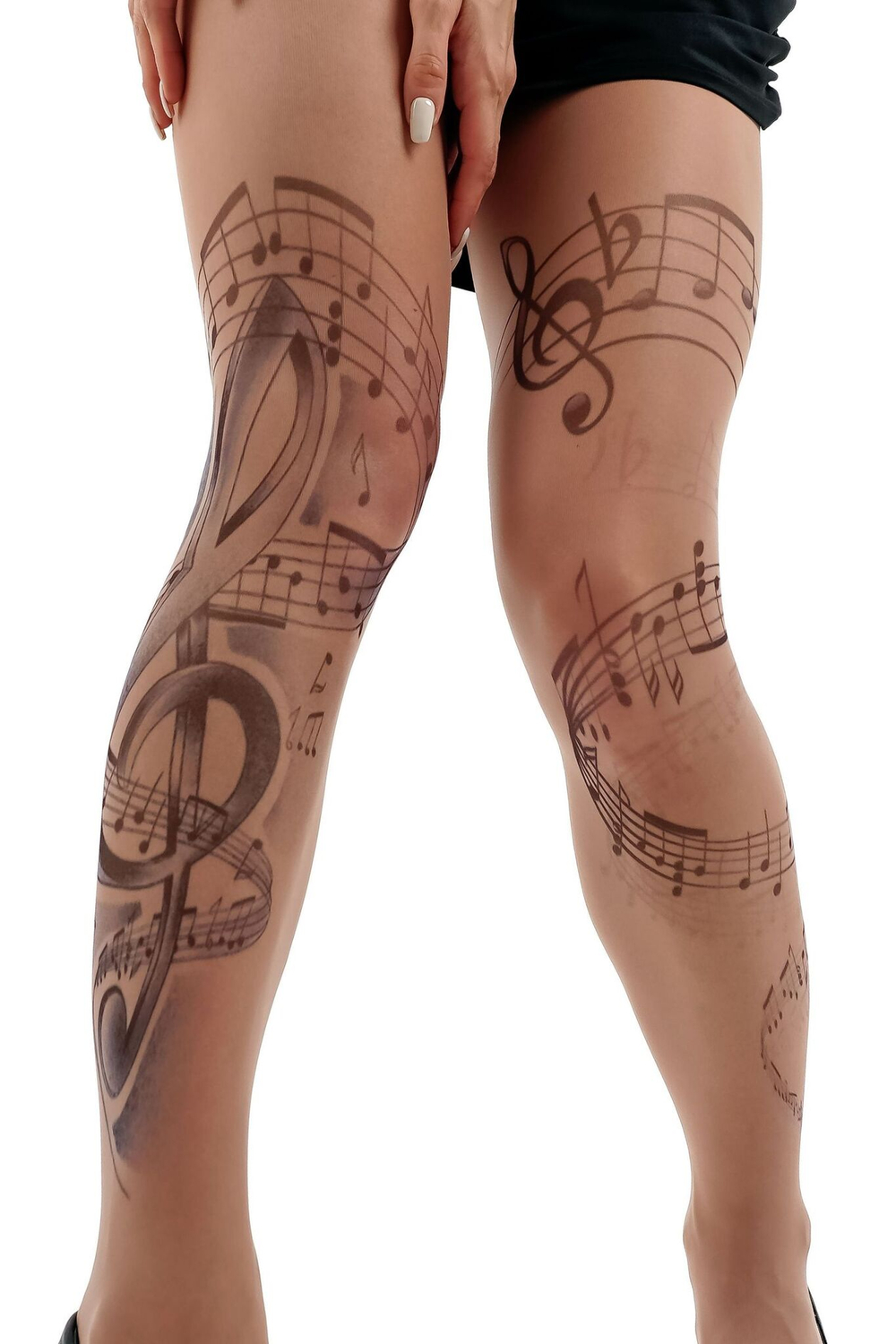 Колготки +size с принтом в виде нот (Размер: XL-XXL-XXXL) (Цвет: бежевый)