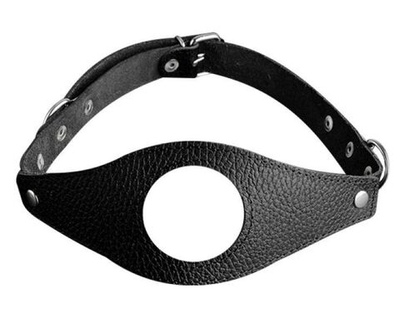 Чёрный кожаный кляп с отверстием (Цвет: черный)