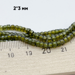 Фианит, рондель с огранкой, цвет оливковый, размер около 3,1*2,3 мм, цена за нить 38 см (около 165 шт)