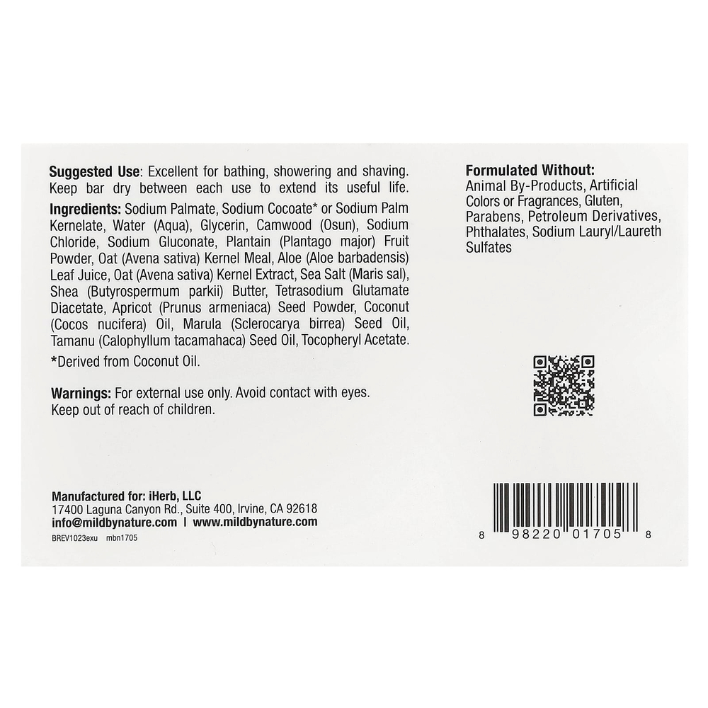 Mild By Nature, отшелушивающее мыло, с маслами марулы, таману и ши, без запаха, 141 г (5 унций)