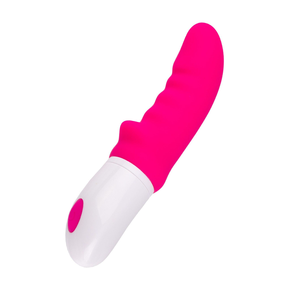 Розовый вибратор с рёбрышками - 18 см. (Цвет: розовый)