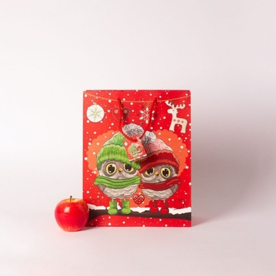 Пакет  26х32x12, совушки, красный, меловка