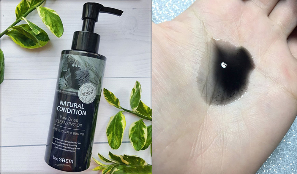 The Saem Natural Condition Pore Deep Cleansing Oil гидрофильное масло для глубокого очищения пор с углём.