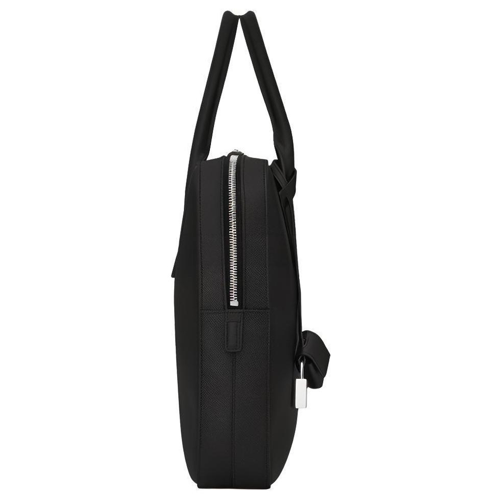 SAINT LAURENT Calfskin Textured Leather Briefcase Small Unisex Black