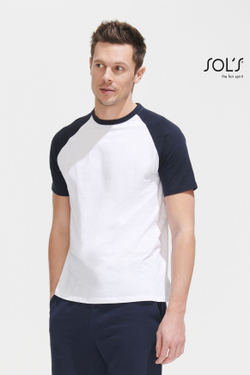 Футболка двухцветная FUNKY. C рукавами реглан. 100% хлопок Белый/Красный  XL