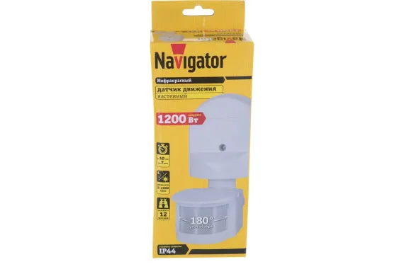Датчик движения Navigator IRM04 12м 10с-7м IP44 белый 03002