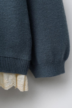 ZARA СВИТЕР С КРУЖЕВОМ И ВЫШИВКОЙ, НЕФТЯНОЙ