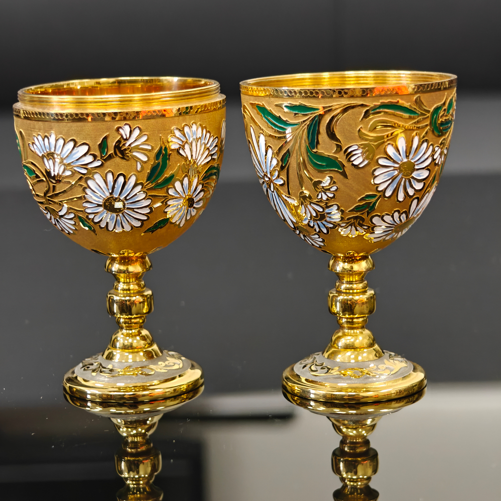 Сувенир Яйцо-рюмки "Ромашки" с эмалью (златоустоуская гравюра)