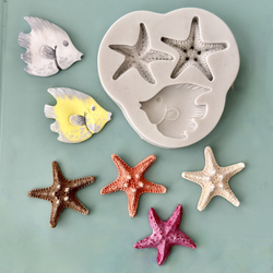 Молды силиконовые для морского декора "Набор 2 молда: морские жители и звезды с рыбкой" / форма для мыла, воска, гипса и полимерной глины