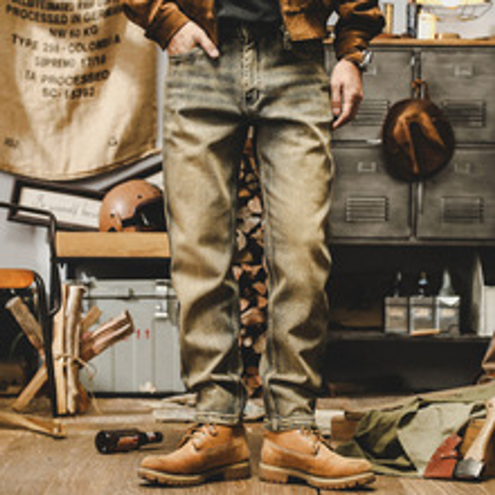 Джинсы мужские в американском стиле желтая ретро потертость