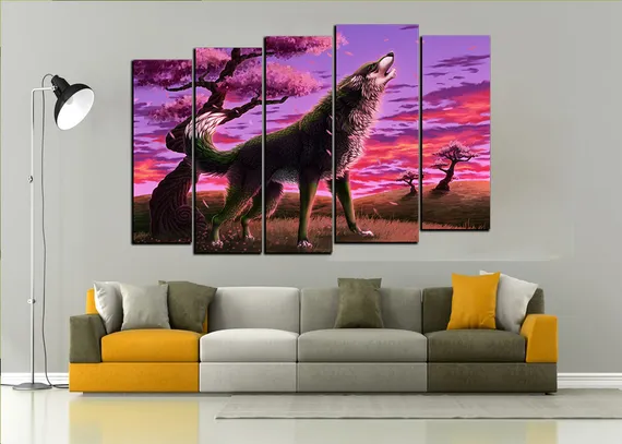 Модульная картина "Волк на закате"