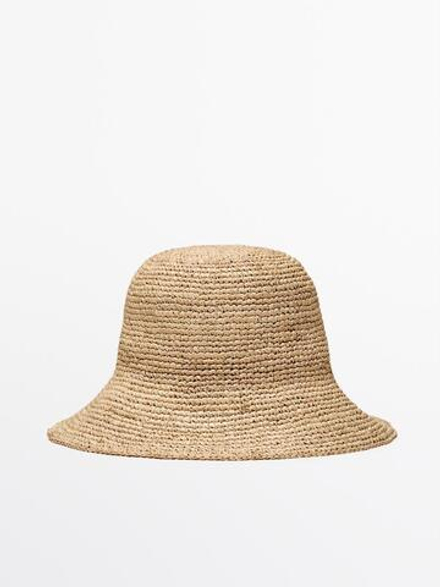 Massimo Dutti Шляпа из рафии с бантом, бежевый