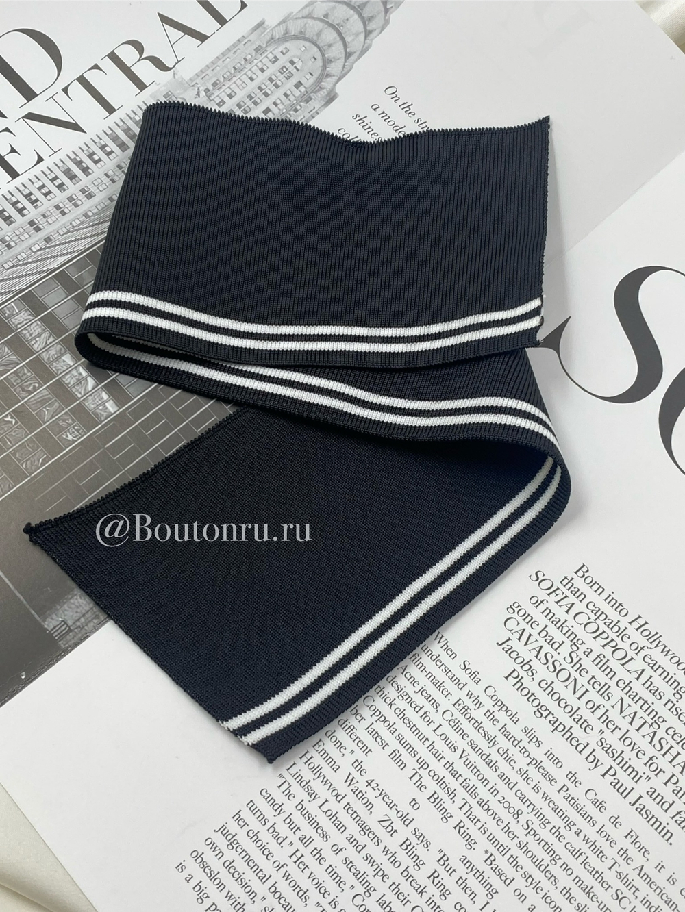 Воротник трикотажный черный с тонкими белыми полосками 0,4 м, ширина 8 см