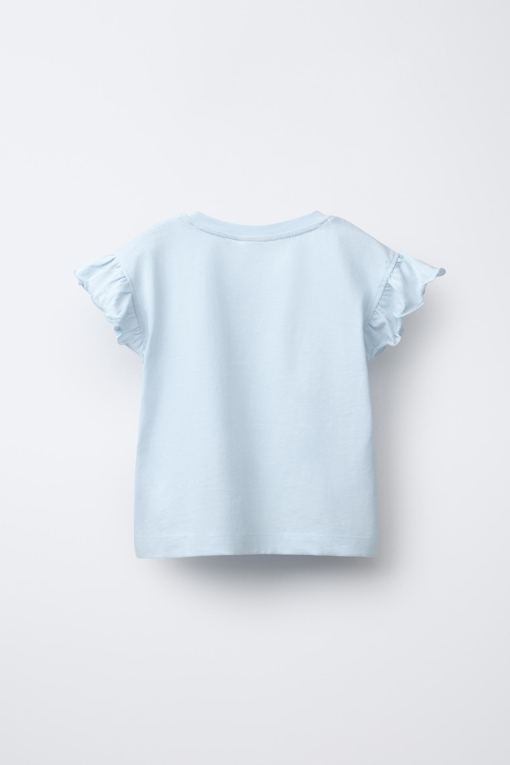 ZARA ОДНОТОННАЯ ФУТБОЛКА С ВОЛАНАМИ, СИНИЙ