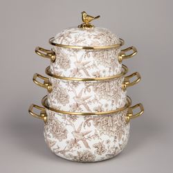 НАБОР КАСТРЮЛЬ AGNESS ЭМАЛИРОВАННЫХ СЕРИЯ "ROYAL GARDEN", 6ПР. 2,1Л, 2,8Л И 3,8Л