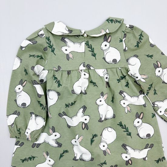 Платье хлопковое "Нежные зайчики" оливковый хаки