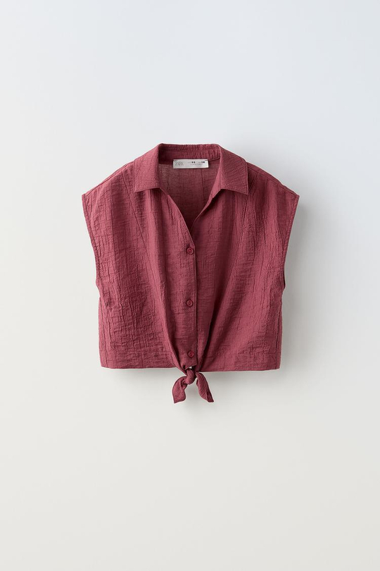 ZARA ТОП ИЗ РЕЛЬЕФНОЙ ТКАНИ С УЗЛОМ, БОРДОВЫЙ
