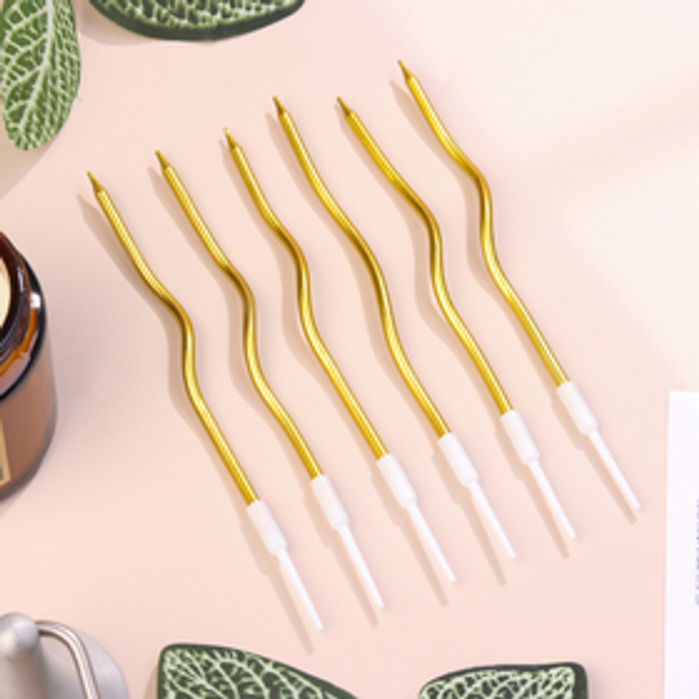 Свечи для торта "Серпантин" 6 шт, 12 см, коктейльные, золото