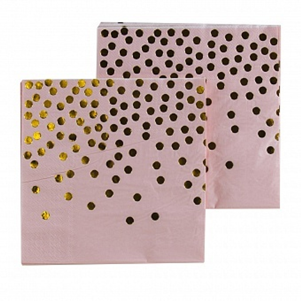 Салфетки Золотое конфетти Розовый/Золото Металлик 33*33 см. 12 шт.