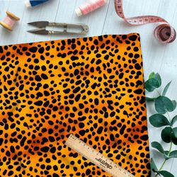 Ткань премиум сатин черные пятна на оранжевом