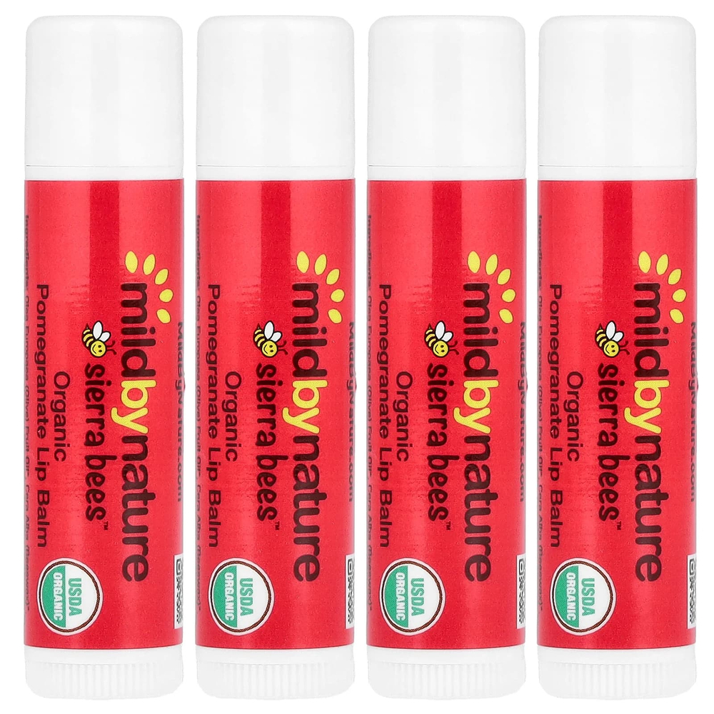 Mild By Nature, Sierra Bees™, органические бальзамы для губ, гранат, 4 шт. по 4,25 г (0,15 унции)
