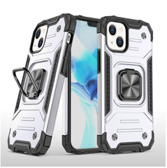 Противоударный чехол Strong Armour Case с кольцом для iPhone 14 (Серебро)